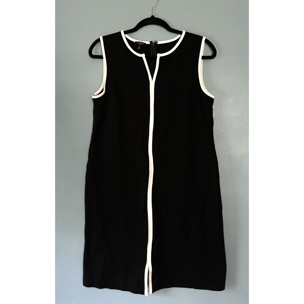 Talbots black with white trim sleeveless shift dress with notch neck size 12P